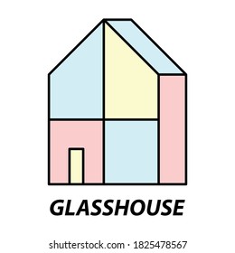 Simple logo design of a glasshouse in a fine line-art style for conservatory or plantation.