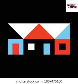 Simple logo design of houses or buildings with windows and doors in Bauhaus art style for housing company.