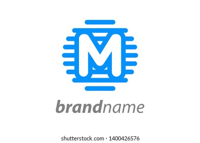Simple Logo design Initial M in Straight circle line.