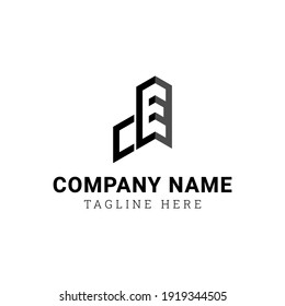 A simple logo design of the letters C and E forms the building, suitable for any business or construction company or those associated with buildings