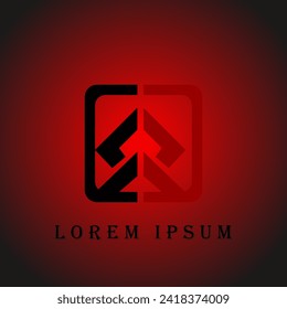 simple logo design with a mixed color background of red and black