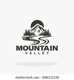 Simple logo design mountain peaks and valleys, rivers, trees templates, mountain logo illustrations