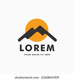 simple logo design mountains with sunrise in the background. Usable for Business and Branding Logos. Flat Vector Logo Design Template Element.