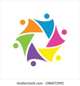 Diseño De Logotipo Sencillo Las Personas Forman Polígono Resumen. Ilustración del logotipo del vector de símbolos de grupo de personas coloridas.