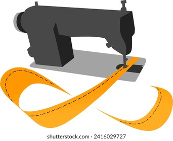 Simple logo design for a sewing machine with fabric dangling from it. For your textile business logo
