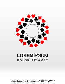 Simple logo design with symbols of playing cards. Includes: spade, heart, diamond and club symbols.