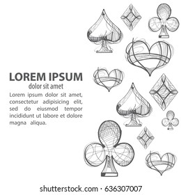 Simple logo design with symbols of playing cards. Includes: heart, diamond and club symbols.