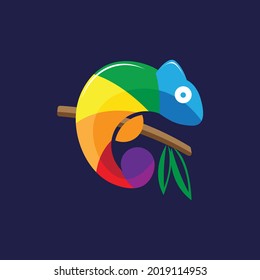 simple logo design themed rainbow colored chameleon.