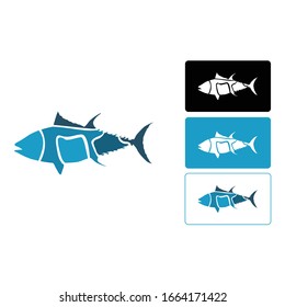 Simple Logo Design of Tuna in Blue, Black and White
