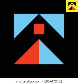 Simple logo design of twin houses or buildings with a window in Bauhaus art style for housing company.