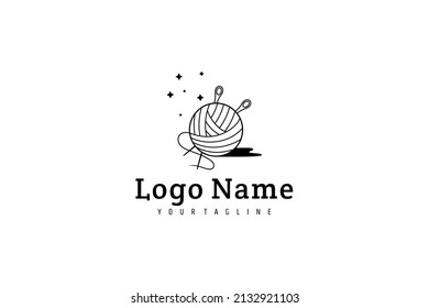 Simple logo design of a wool ball with knitting needles.