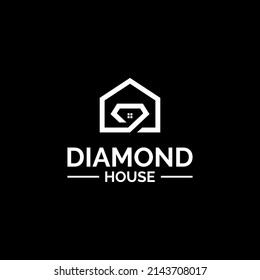 simple logo diamond house vector on black background
