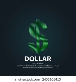 simple logo Dollars sign Illustration in a linear style. Abstract line art green US dollar currency Logotype concept icon. creative vector logo Money sign color silhouette on a dark background. EPS 10