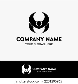 Simple logo with double loop concept, eye, alien, bat or hazard with horn for your company. shaped like the letter x. illuminati circle which is like a vortex with a focus on the goal to be achieved. 