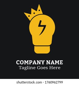 Simple Logo of Electrical King Energy  for Logo Branding. Simple Flat Logo of Energy and Electricity with Lighbulp