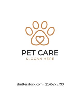 simple logo element of pet care with love animal feet for Veterinary logo icon design