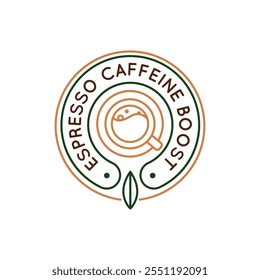 Simple Logo with Espresso caffeine boost icon. Simple logo with espresso caffeine icon for social media, app, and web design. Vector illustration.