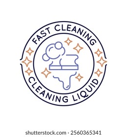 Simple Logo with Fast cleaning icon. Simple badge with cleaning liquid icon for social media, app, and web design. Vector illustration.