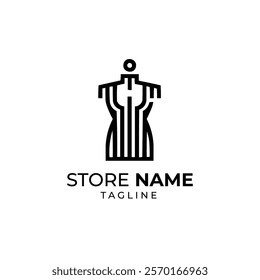 A simple logo featuring  clothing bearer doll with overlapping vertical lines, forming the letter "H" in negative space, perfect for fashion shops and clothing brands with names starting with "H."