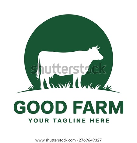 A simple logo featuring a white cow silhouette against a dark green circle
