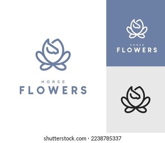 simple logo of flower and horse vector illustration