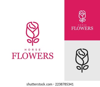 simple logo of flower and horse vector illustration