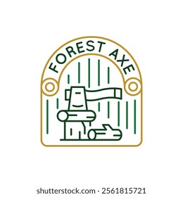 Simple Logo with Forest axe icon. Simple Logo with a farmhouse with an axe. Perfect for use in websites, mobile apps, and environmental design. Vector illustration.