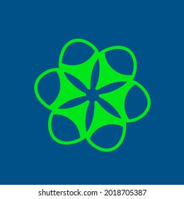 Logo simple en forma de flor verde.