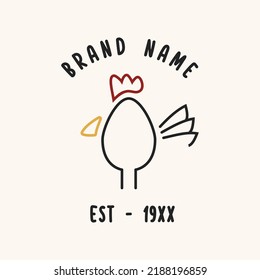 A simple logo in the form of a rooster and a spoon can be used for a food or restaurant business logo.