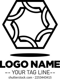 Logotipo simple Geométrico Blanco y Negro con un patrón étnico tradicional  