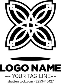 Simple Logo Geometric Black and White  with tradistional ethnic pattern  