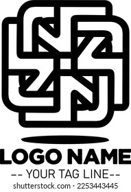 Simple Logo Geometric Black and White  with tradistional ethnic pattern  