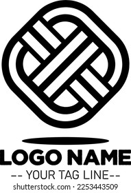 Logotipo simple Geométrico Blanco y Negro con un patrón étnico tradicional  