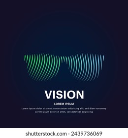 simple logo Glasses Illustration in a linear style. Abstract line art green Glasses Logotype concept icon. Vector logo glasses color silhouette on a dark background. EPS 10