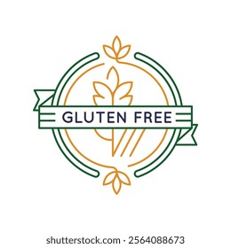 Simple Logo with Gluten-free logo icon. Simple Logo with a wheat stalk crossed with a ribbon. Ideal for branding gluten-free products, health food brands, dietary certifications. Vector illustration