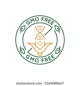 Simple Logo with GMO free icon. Simple Logo representing the rejection of genetically modified organisms in food and products. Ideal for use in organic and health food stores. Vector illustration