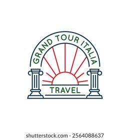 Simple Logo with Grand Tour Italia travel icon. Simple Logo with an classical architecture. Ideal for use in historical, architectural, cultural themes for web design. Vector illustration