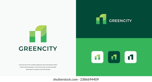 simple logo, green city building logo design concept