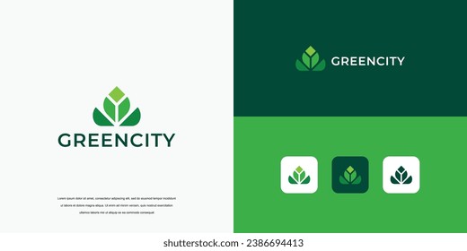 simple logo, green city building logo design concept