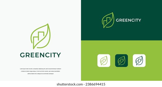 simple logo, green city building logo design concept