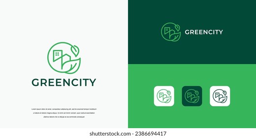 simple logo, green city building logo design concept