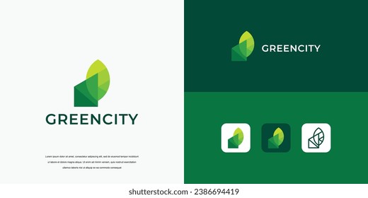 logotipo simple, diseño del logo de edificio de ciudad verde