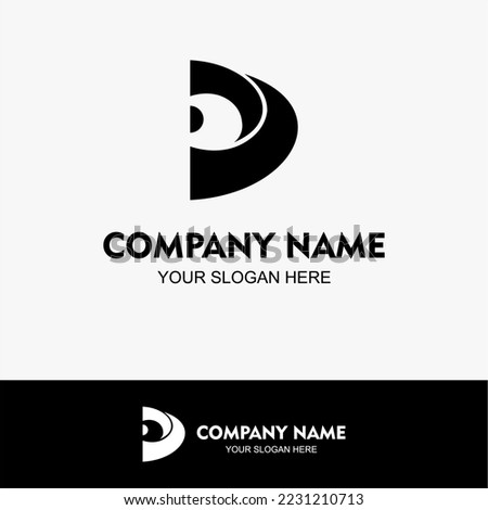 Simple logo with half eye where only has half eyeballs concept for your company. shaped like the letter D. half illuminati circle like vortex with a focus on the goal to be achieved