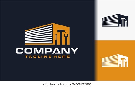 simple logo hammer warehouse vector, with house, hammer, wrench, screwdriver icons