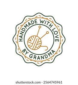 Simple Logo with Handmade with love by grandma icon. Simple Logo with a wool, symbolizing wool production and pastoral farming. Ideal for agricultural and natural product branding. Vector illustration