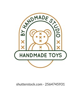 Simple Logo with Handmade toys by handmade studio icon. Simple Logo with Bear icon representing a plush toy for children-themed social media, app, and web design. Vector illustration