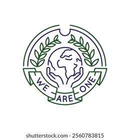 Simple Logo with hands and the Earth icon. Simple Logo with the Earth, highlighting the African and European continents. Ideal for web design, mobile apps, educational materials. Vector illustration