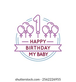 Simple Logo with Happy Birthday baby icon. Simple Logo with a gift, one, and a ribbon with Happy Birthday text. Perfect for greeting cards, or birthday-themed branding. Vector illustration.