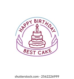 Simple Logo with Happy Birthday icon. Simple Logo with a cake, stars, and a ribbon with Happy Birthday text. Perfect for greeting cards, or birthday-themed branding. Vector illustration.