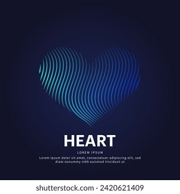 logotipo simple corazón Ilustración en un estilo lineal. Resumen de la línea de arte corazón Vector ilustración en fondo oscuro. plantilla de vector de logotipo cardiaco adecuada para organización, empresa o comunidad. EPS 10